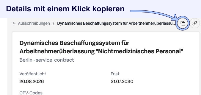 Ausschreibungsdetails mit einem Klick kopieren