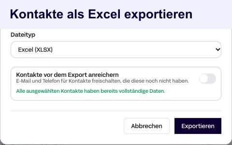 Kontakte als Excel exportieren